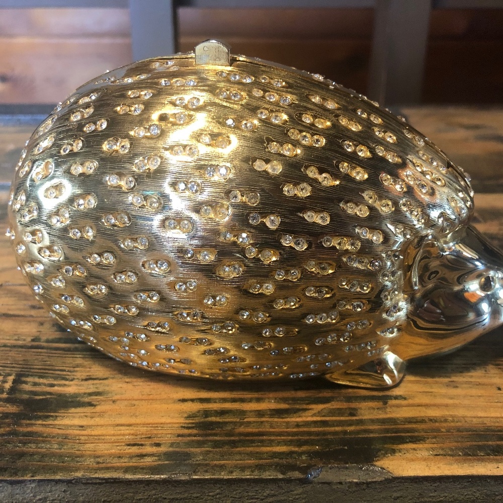 Gold Tone Bejeweled Hedgehog Minaudiere Purse